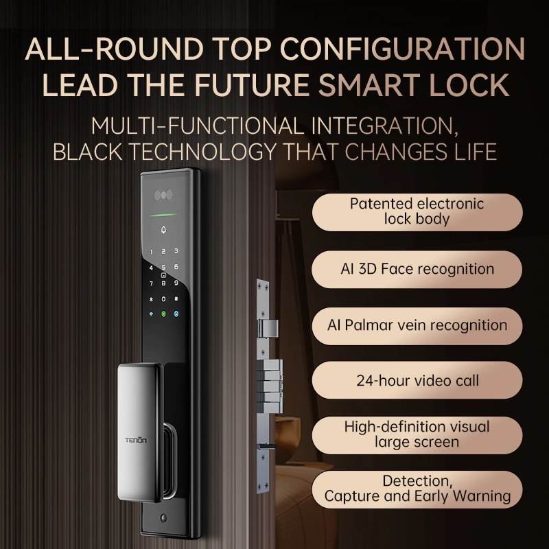 Tenon A5 pro Ultra Slim 18mm Automatic Control Built-in WiFi Palm Vein Unlock Smart Door Lock with Display and Digital Door Viewer