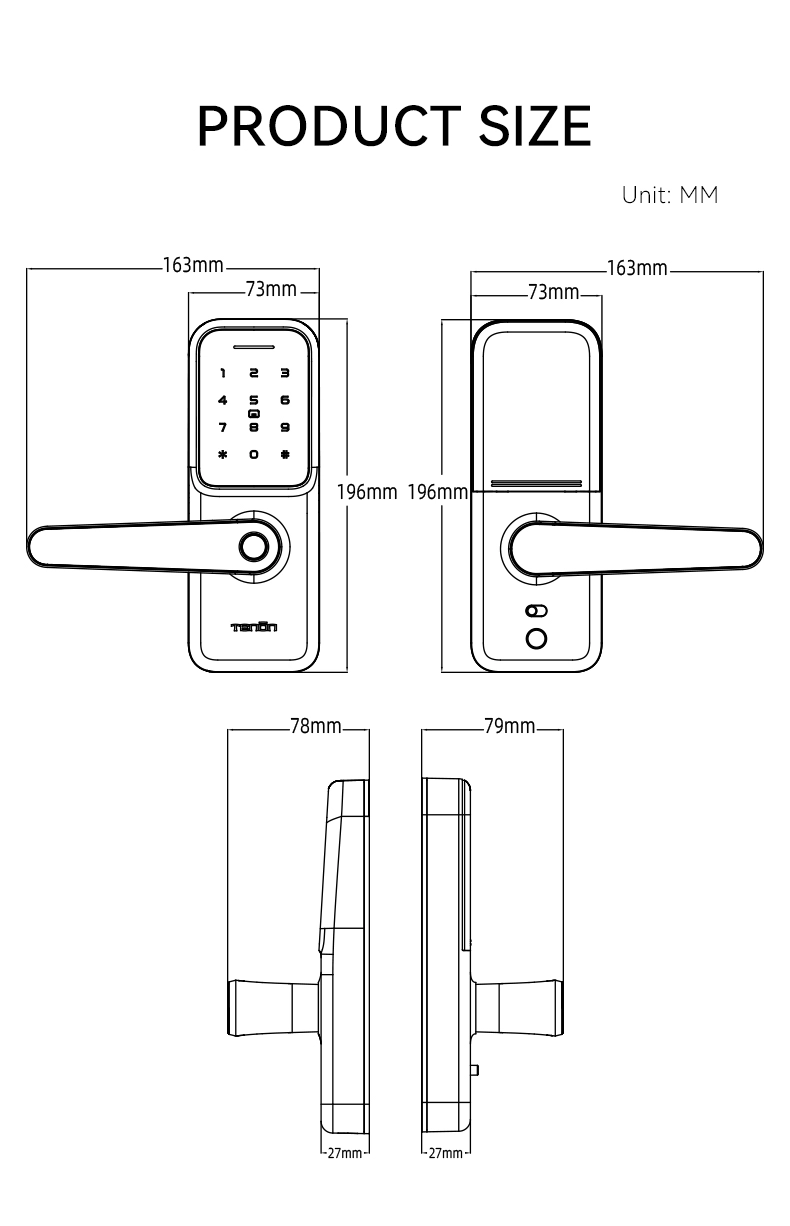 Diagram of Single Latch Smart Handle Door Lock Tenon K8