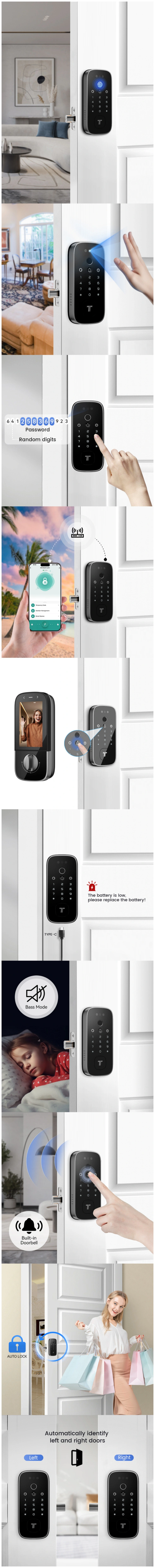 Details of  Tenon K10 pro，Built-in WiFi Palm Vein Unlock Smart Door Lock with Display and Digital Door Viewer