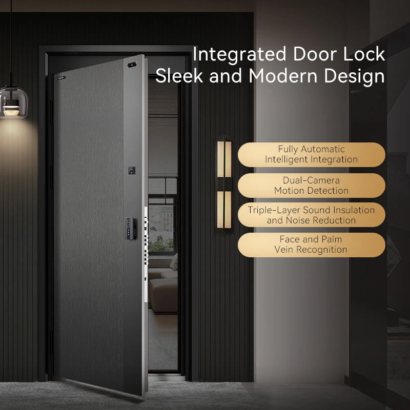 Modern Main Gate Door Design Exterior Iron Door Smart Lock Front Entry Doors with Doorbell Camera